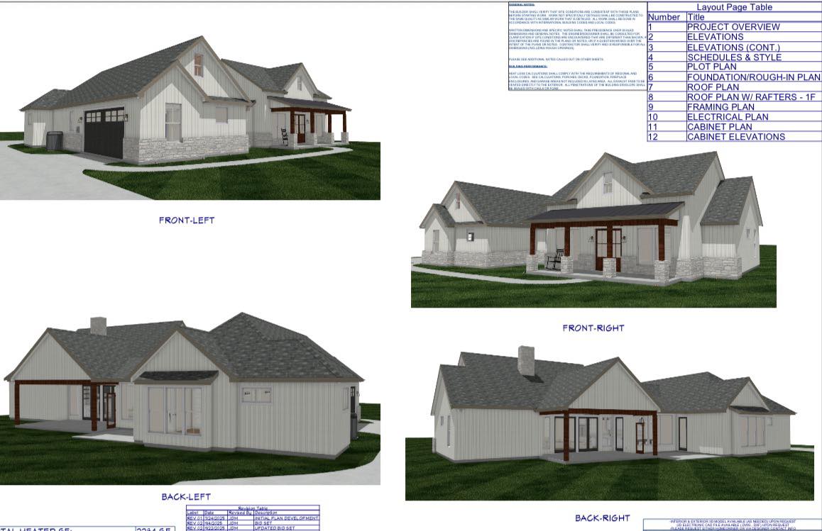 3D rendering of a custom home from four angles, created before construction
