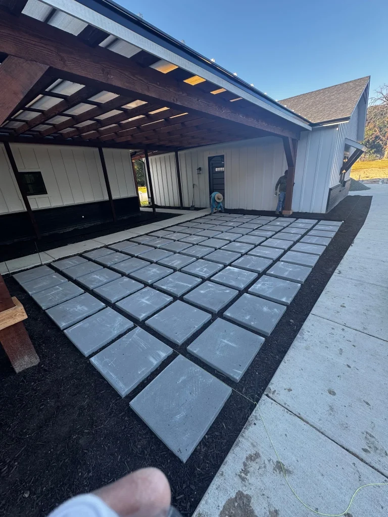 Covered patio with paver walkway