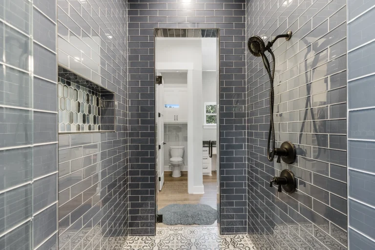 Gray tile walk-in shower