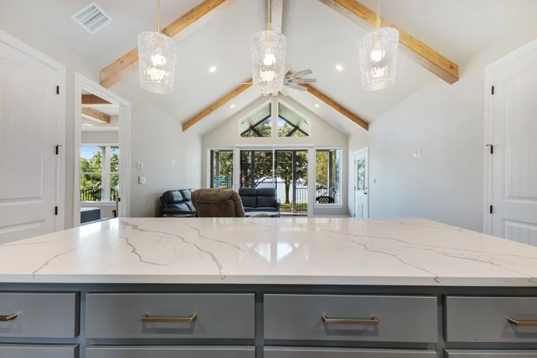 Quartz kitchen island with views to the great room